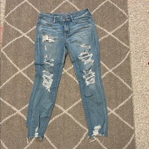 American Eagle Outfitters Blue Skinny Distressed Jeans